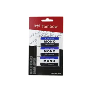 Tombow 57324 MONO Eraser | White | Medium | 3-Pack. Cleanly Removes Marks Without Damaging Paper