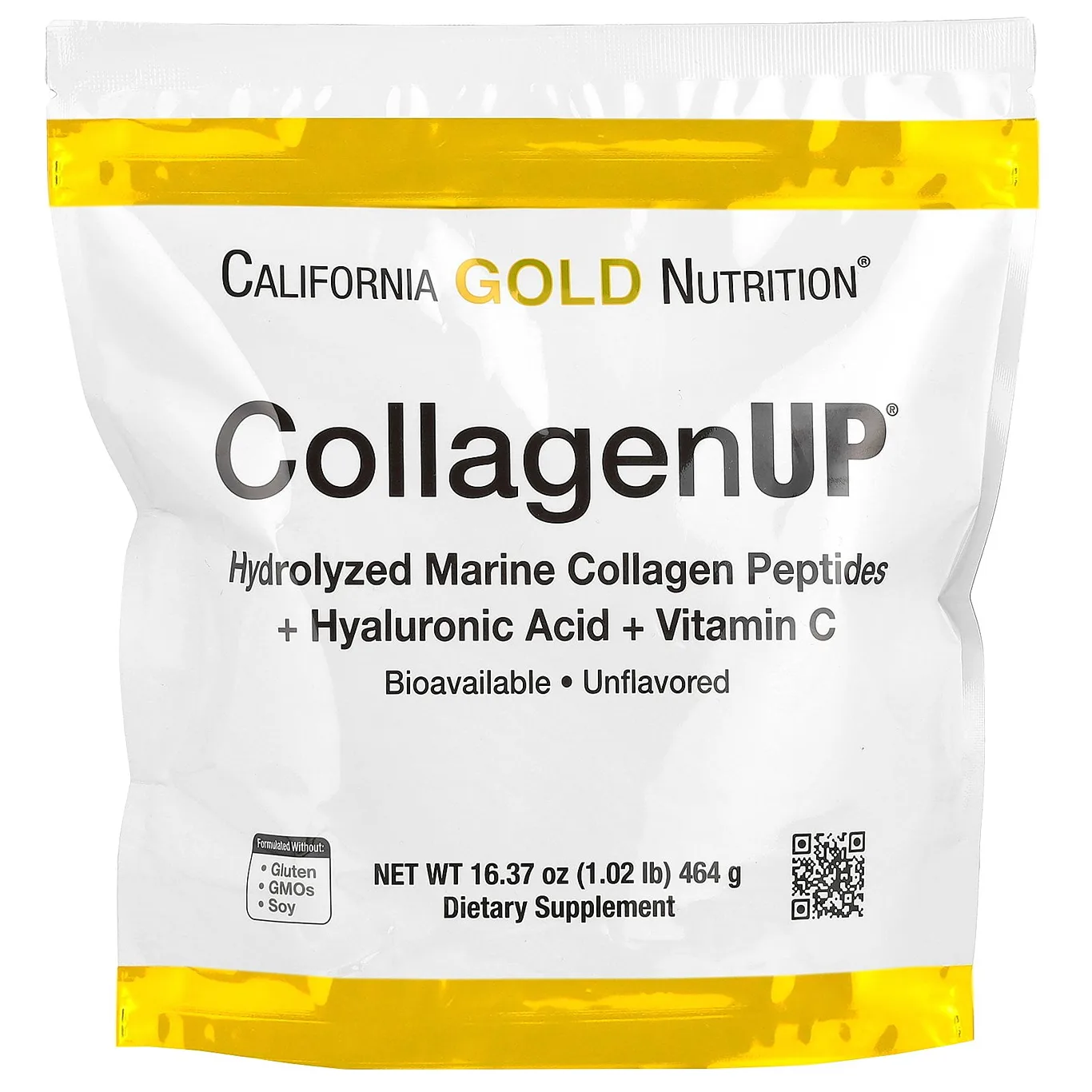 California Gold Nutrition CollagenUP | Hydrolyzed Marine Collagen Peptides with Hyaluronic Acid & Vitamin C | Unflavored | 1.02 lb (464 g) | 9.00