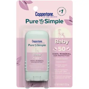 Coppertone Pure and Simple Baby Zinc Oxide Sunscreen Stick SPF 50 | 0.49oz | Pack of 2