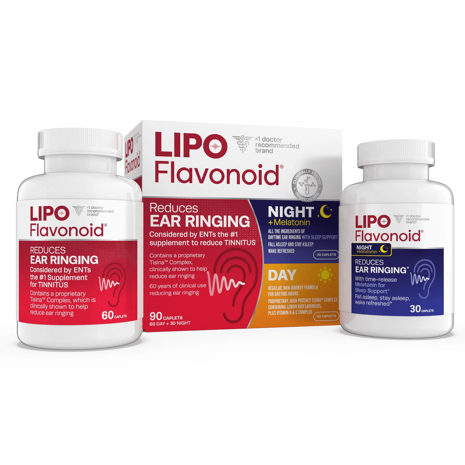 Lipo-Flavonoid Plus | Day/Night Kit Tinnitus Relief | OTC Ear Health Vitamin & Supplement | 90 Caplets