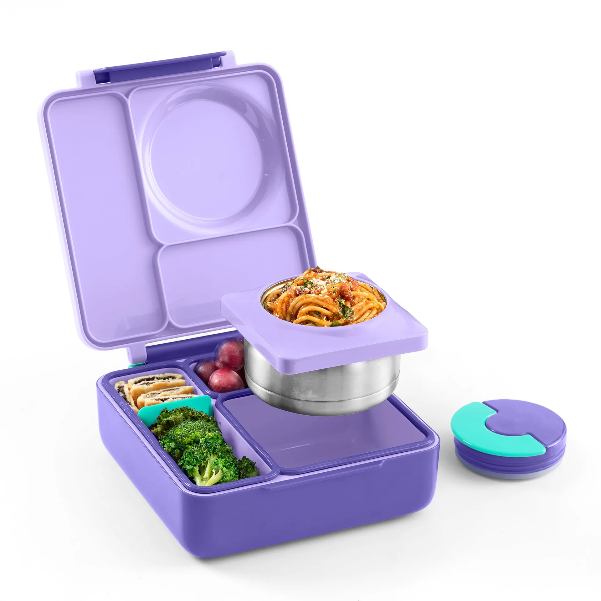 OmieBox Bento Box for Kids | Insulated Bento Lunch Box with Leak Proof Thermos Food Jar | Purple Plum