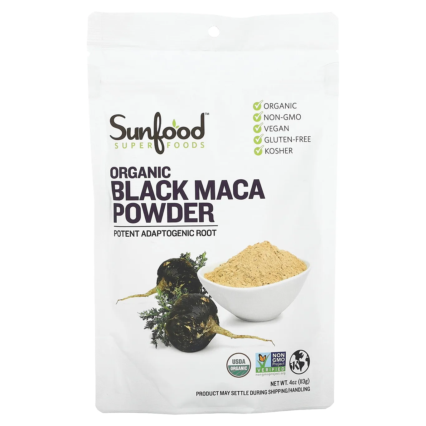 Sunfood Superfoods Black Maca Root Organic Superfood Powder with Vitamins and Calcium | 4 Ounce | Natural