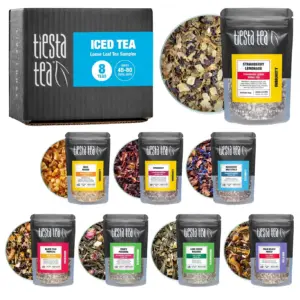 Tiesta Tea | Iced Tea Sampler Set | High to No Caffeine Iced Tea Refreshment | Up to 80 Cups | Loose Leaf Variety Pack with 5 Base Flavors and 3 Assorted Flavors | 8 Resealable Sample Pouches | Iced Tea Sampler (8 Teas)