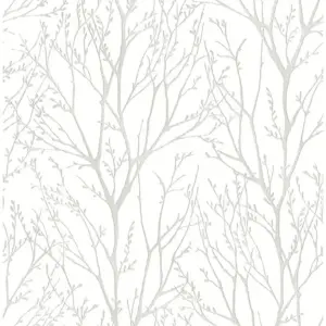 NuWallpaper White Treetops Vinyl Peel & Stick Wallpaper | 216-Inch by 20.5-Inch | 30.75 sq. ft
