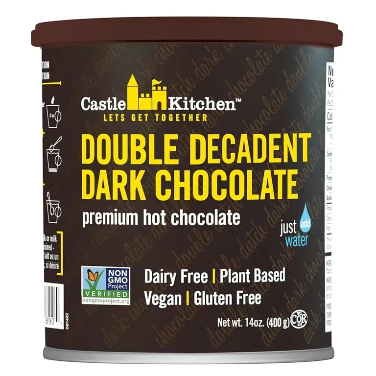 Castle Kitchen Double Dutch Premium Dark Hot Chocolate Mix | Vegan | Plant Based | Gluten Free | Dairy Free | Non-GMO Project Verified | Kosher | Just Add Water | 14 Ounce