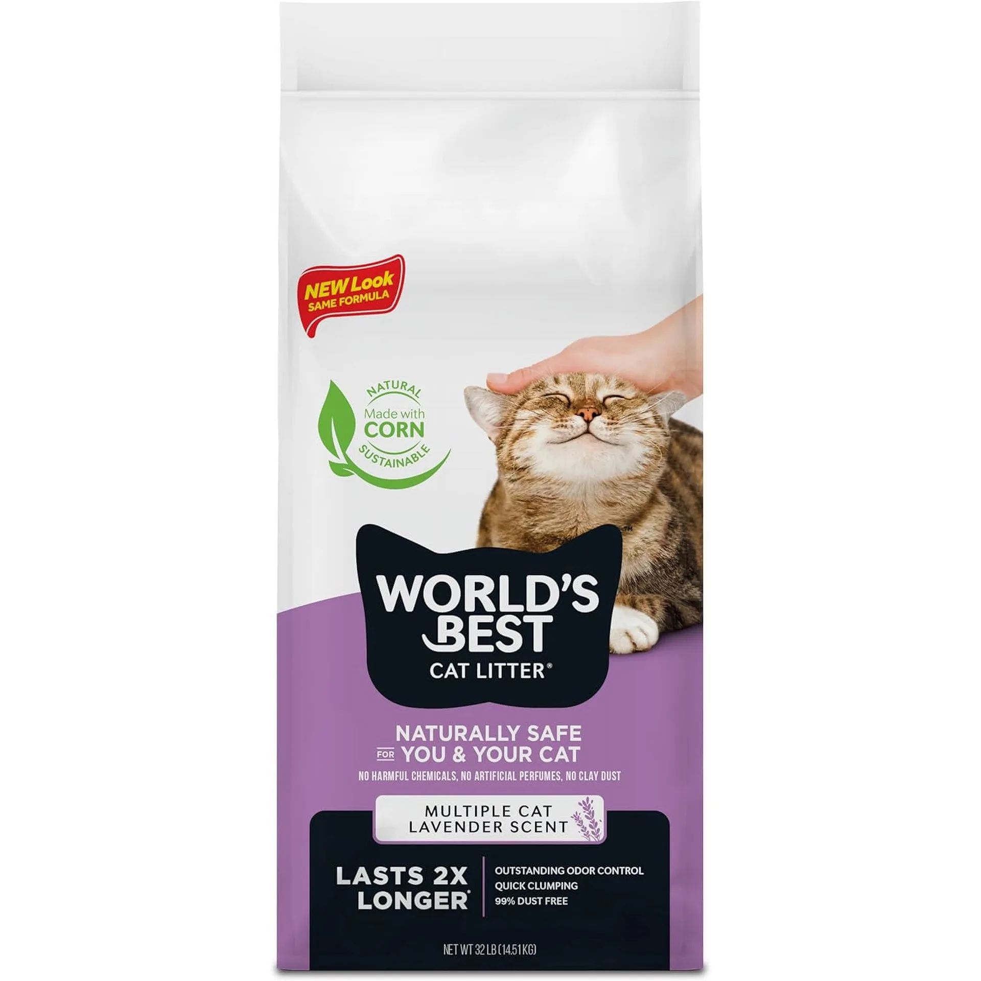 WORLD'S BEST CAT LITTER Multiple Cat Lavender Scented | Natural Ingredients | Quick Clumping | Flushable | 99% Dust Free and Made Inch USA | Calming Fragrance and Long-Lasting Odor Control | 15 lb Bag | 15 lbs