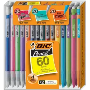 BIC #2 Mechanical Pencil Bulk Variety Pack | (0.5mm | 0.7mm | 0.9mm) | Assorted Colors | 60 Pack