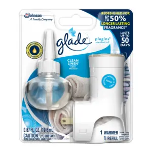 Glade PlugIns Fragrance Warmer Plug-Inch Refills w/ Warmer | Clean Linen | 0.67 fl Ounce | 0.67 FL. Ounce. (19.8 Milliliters)