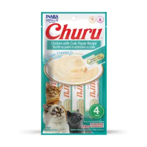 INABA Churu Creamy | Lickable Puree Cat Treat w Taurine | 0.5 Ounce | 4 Tubes | Chicken with Crab Recipe