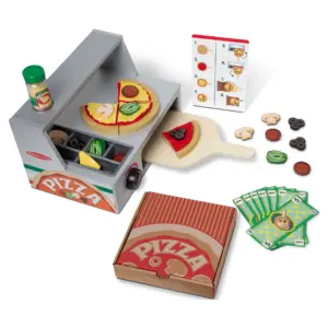 Melissa and Doug Top and Bake Wooden Pizza Counter Play Set (41 Pieces) | FSC Certified