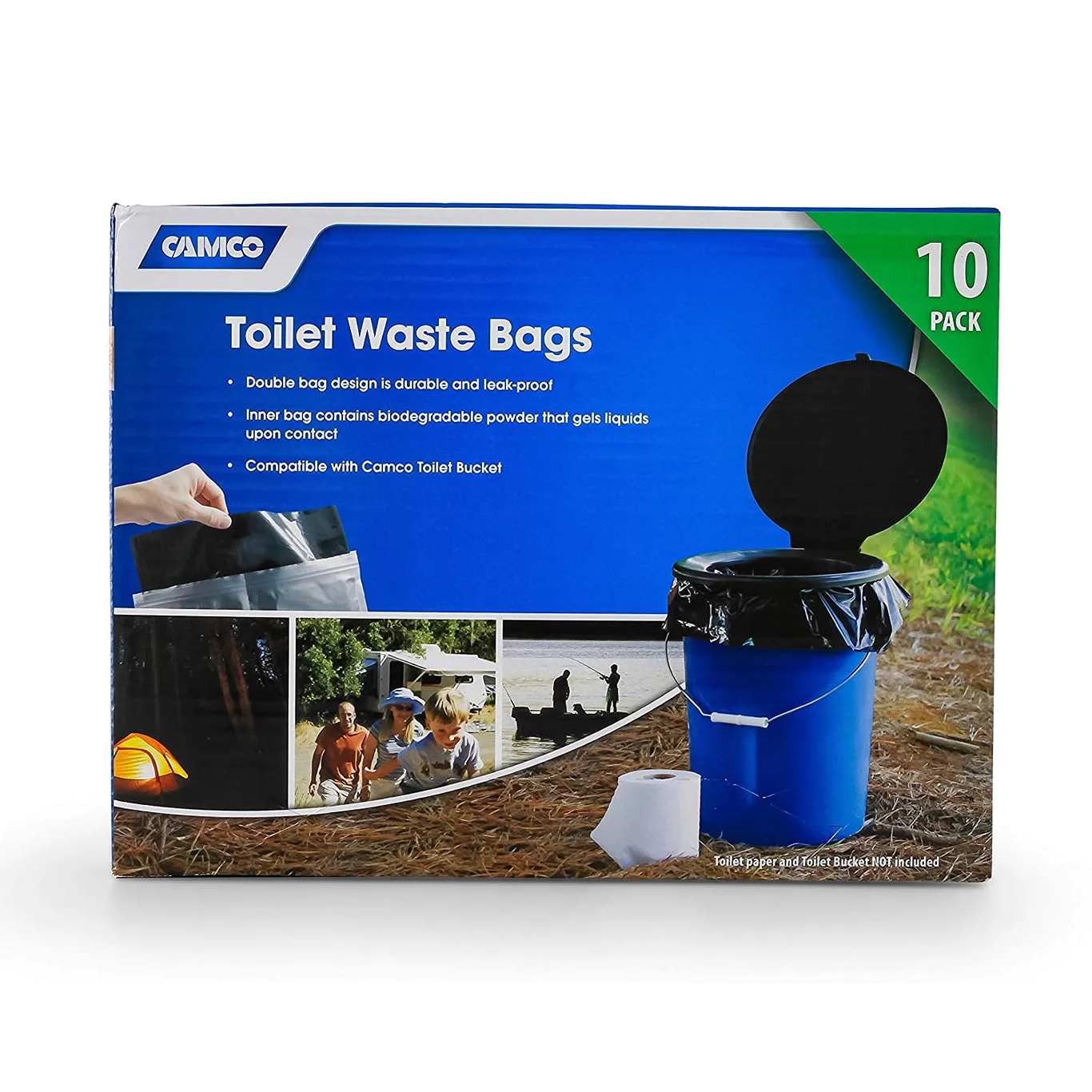 Camco Toilet Waste Bags | Features a Biodegradable Powder and Leak Proof Double Bag Design | Great for Camping | RVing | Hiking | or Boating | 10-Pack (41548)