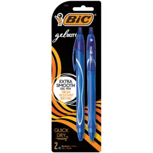 BIC Gelocity Gel Pen | Medium Point | 0.7 Millimeters | Blue Ink | 2 Count
