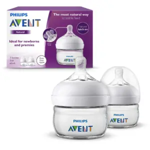Philips Avent Natural Baby Bottles | with First Flow Nipple | 2oz | 2 Pack | SCF019/25
