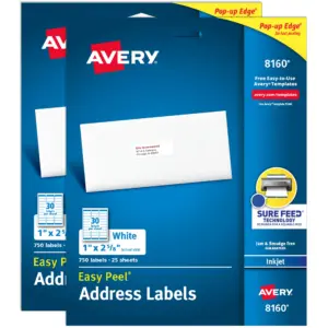 Avery Address Labels | 1 x 2-5/8 | White | 1,500 Labels (8160)