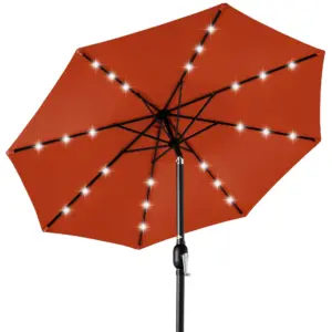 Best Choice Products 10ft Solar LED Lighted Patio Umbrella w/ Tilt Adjustment | UV-Resistant Fabric | Rust | 96 Inch