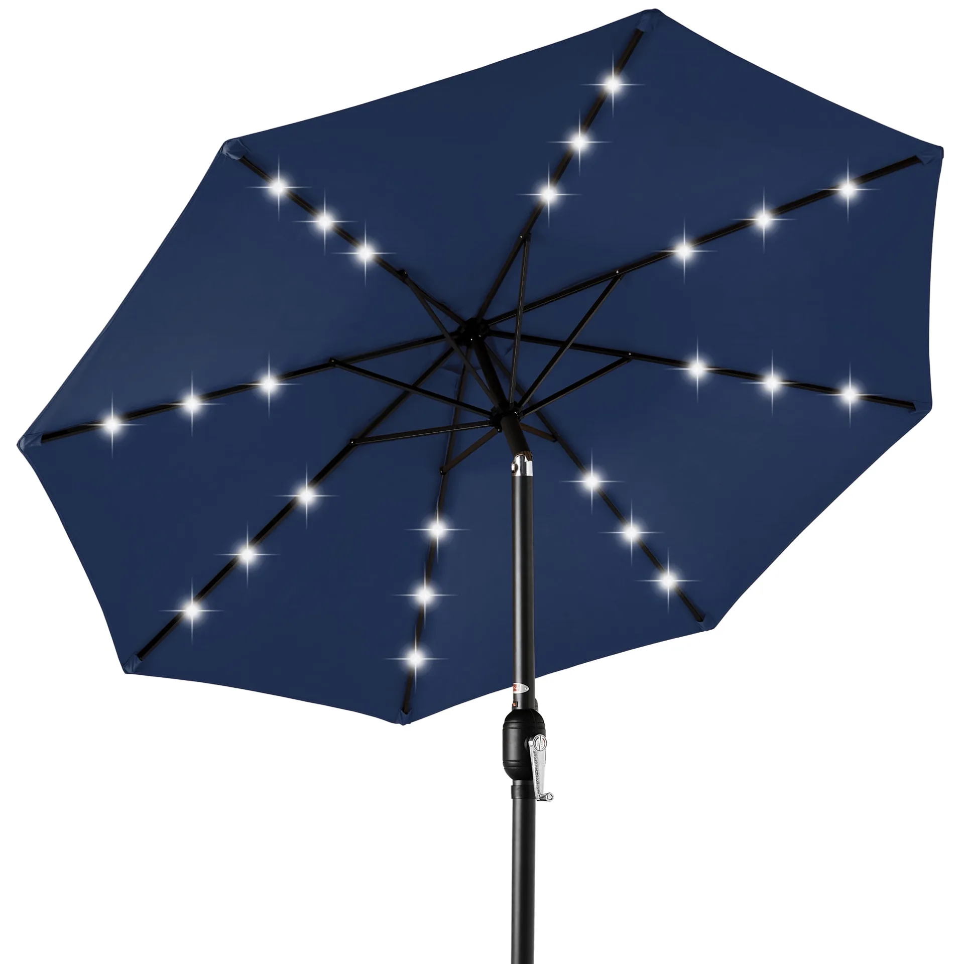 Best Choice Products 10ft Solar LED Lighted Patio Umbrella w/ Tilt Adjustment | UV-Resistant Fabric | Navy Blue | 96 Inch