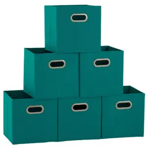 Household Essentials Open Fabric Storage Cube Bins | Aqua | Set of 6