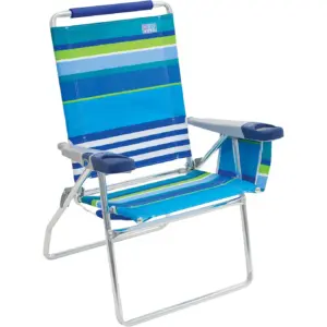 Rio Brands 17 Extended Height 4-Position Folding Beach | Camping | Lawn Chair | Blue/White/Green